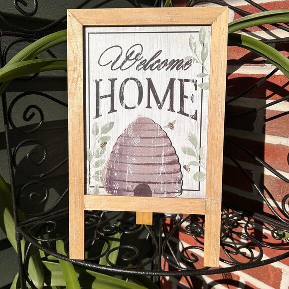 NEW Ashland 14 in. "Welcome Home" Beehive Tabletop Decor Wooden Easel Sign - Picture 5 of 9